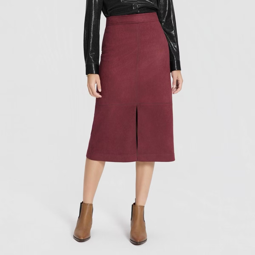 Women's Faux Suede Midi A-Line Skirt